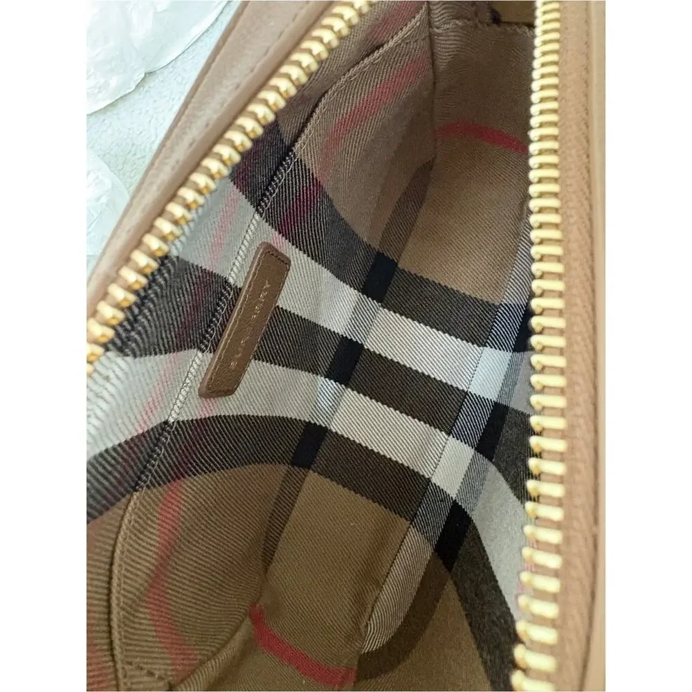 Burberry Brown Leather camera Bag with Signature Check
